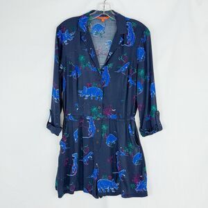 ModCloth Blue Dinosaur Print Button Front Short Romper Size Medium